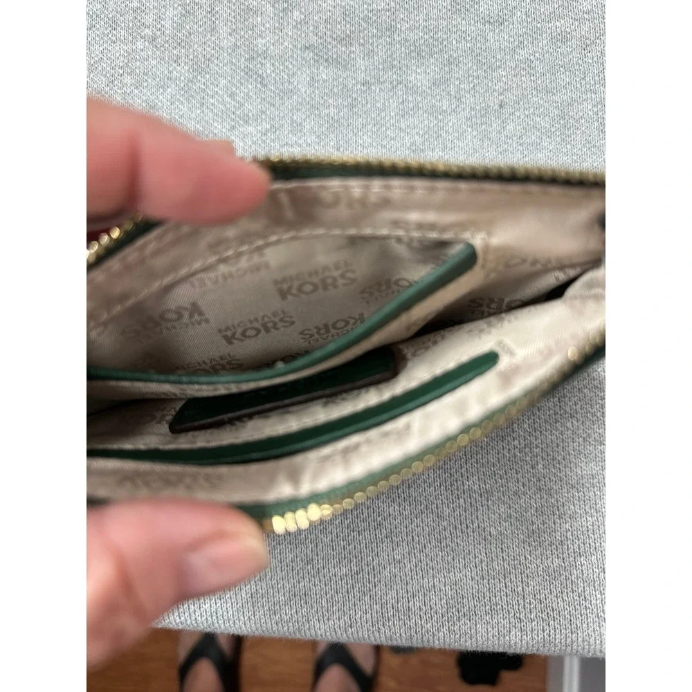 Michael Kors baby bag wristlet green leather with gold metal